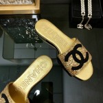 CHANEL 2023 spring and summer latest electric embroidery honey slippers Imported leather outsole