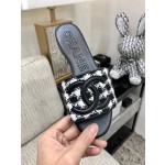 CHANEL 2023 spring and summer latest electric embroidery honey slippers Imported leather outsole
