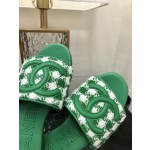 CHANEL 2023 spring and summer latest electric embroidery honey slippers Imported leather outsole