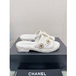 CHANEL water table thick bottom pearl flower slippers original rubber sole