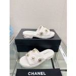 CHANEL water table thick bottom pearl flower slippers original rubber sole