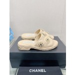 CHANEL water table thick bottom pearl flower slippers original rubber sole