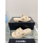 CHANEL water table thick bottom pearl flower slippers original rubber sole