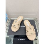 CHANEL water table thick bottom pearl flower slippers original rubber sole