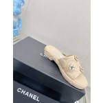 CHANEL water table thick bottom pearl flower slippers original rubber sole