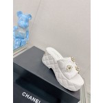 CHANEL water table thick bottom pearl flower slippers original rubber sole