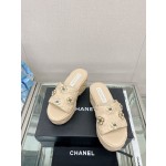 CHANEL water table thick bottom pearl flower slippers original rubber sole