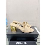 CHANEL 23Ss new diamond check chain double C buckle metal heel slippers sheepskin lining