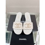 CHANEL 23Ss new diamond check chain double C buckle metal heel slippers sheepskin lining