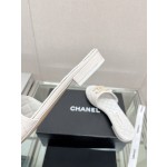 CHANEL 23Ss new diamond check chain double C buckle metal heel slippers sheepskin lining