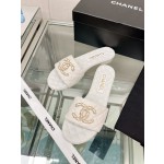 CHANEL 23Ss new diamond check chain double C buckle metal heel slippers sheepskin lining