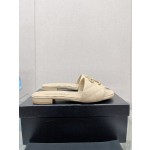 CHANEL 23Ss new diamond check chain double C buckle metal heel slippers sheepskin lining