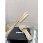 CHANEL 23Ss new diamond check chain double C buckle metal heel slippers sheepskin lining