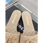 CHANEL 23Ss new diamond check chain double C buckle metal heel slippers sheepskin lining
