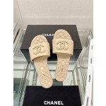 CHANEL 23Ss new diamond check chain double C buckle metal heel slippers sheepskin lining