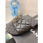 CHANEL 23Ss new diamond check chain double C buckle metal heel slippers sheepskin lining