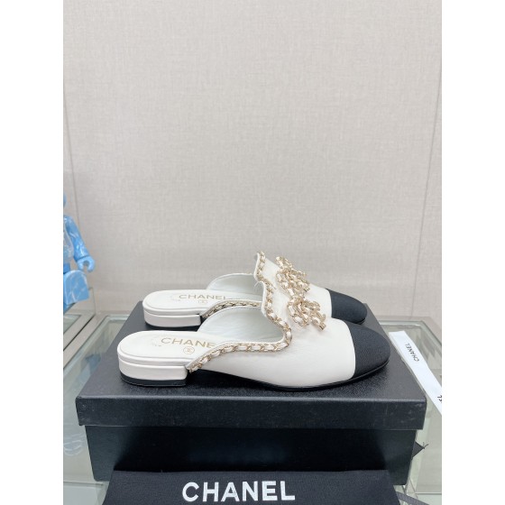 CHANEL 23Ss new chain bow half dragging mule shoes imported lambskin