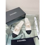 CHANEL 23Ss new chain bow half dragging mule shoes imported lambskin
