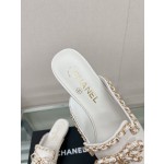 CHANEL 23Ss new chain bow half dragging mule shoes imported lambskin
