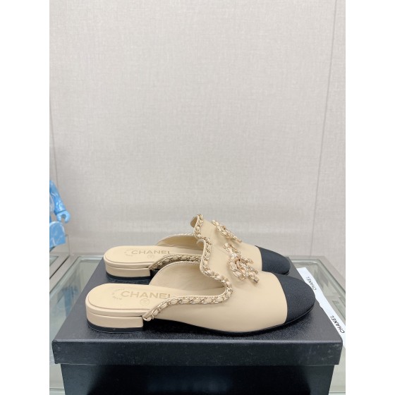 CHANEL 23Ss new chain bow half dragging mule shoes imported lambskin