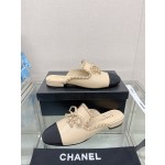 CHANEL 23Ss new chain bow half dragging mule shoes imported lambskin