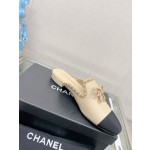CHANEL 23Ss new chain bow half dragging mule shoes imported lambskin