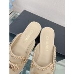 CHANEL 23Ss new chain bow half dragging mule shoes imported lambskin