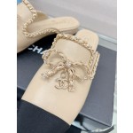 CHANEL 23Ss new chain bow half dragging mule shoes imported lambskin