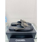 CHANEL 23Ss new chain bow half dragging mule shoes imported lambskin