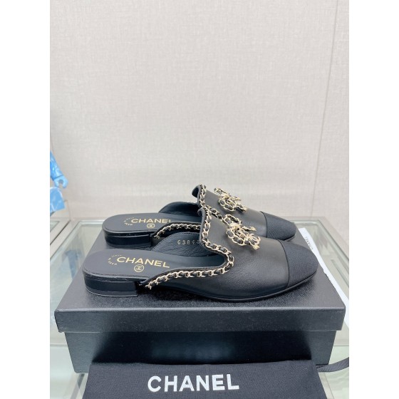 CHANEL 23Ss new chain bow half dragging mule shoes imported lambskin