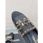 CHANEL 23Ss new chain bow half dragging mule shoes imported lambskin