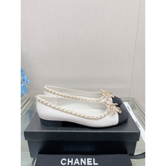 CHANEL 23Ss chain bow flat single shoes imported lambskin sheepskin lining