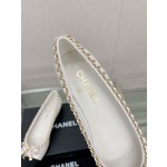 CHANEL 23Ss chain bow flat single shoes imported lambskin sheepskin lining