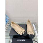 CHANEL 23Ss chain bow flat single shoes imported lambskin sheepskin lining