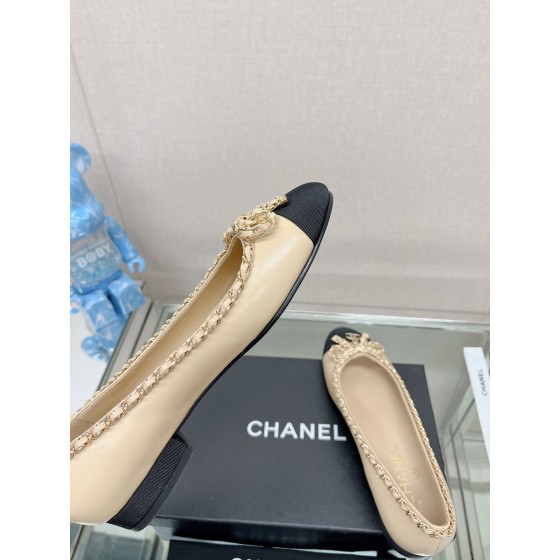 CHANEL 23Ss chain bow flat single shoes imported lambskin sheepskin lining
