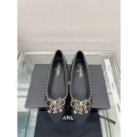 CHANEL 23Ss chain bow flat single shoes imported lambskin sheepskin lining