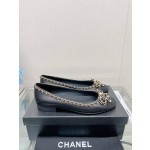 CHANEL 23Ss chain bow flat single shoes imported lambskin sheepskin lining