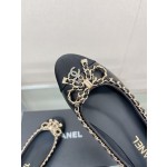 CHANEL 23Ss chain bow flat single shoes imported lambskin sheepskin lining