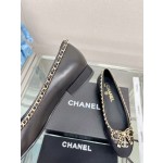 CHANEL 23Ss chain bow flat single shoes imported lambskin sheepskin lining
