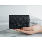 𝗖𝗛𝗔𝗘𝗡𝗟✦ 𝗖𝗹𝗮𝘀𝗶𝗰 𝗙𝗹𝗮𝗽 Using French 🇫🇷 import "𝑯𝒂𝒔𝒔 𝒔𝒔" original calf leather 🐂 Classic card case - black and silver