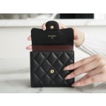 𝗖𝗛𝗔𝗘𝗡𝗟✦ 𝗖𝗹𝗮𝘀𝗶𝗰 𝗙𝗹𝗮𝗽 France 🇫🇷 Imported [HASS] Original Calfskin 🐂 Classic Trifold Wallet Black Gold