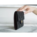 𝗖𝗛𝗔𝗘𝗡𝗟✦ 𝗖𝗹𝗮𝘀𝗶𝗰 𝗙𝗹𝗮𝗽 Italy 🇮🇹 import "GR" original imperial lambskin 🐑 classic trifold wallet black sheep gold