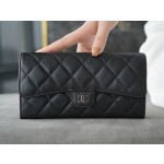 𝗖𝗛𝗔𝗘𝗡𝗟✦ 𝗖𝗹𝗮𝘀𝗶𝗰 𝗙𝗹𝗮𝗽 Using French 🇫🇷 import "𝗛𝗮𝘀𝘀𝘀" original calf leather 🐂 Classic two-fold long clip black cow silver