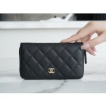 𝗖𝗛𝗔𝗘𝗡𝗟✦ 𝗖𝗹𝗮𝘀𝗶𝗰 𝗙𝗹𝗮𝗽 Import Channel Special Custom Calfskin🐂 Classic Zipper Mid-Length Clip Black Gold👑