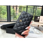 𝗖𝗛𝗔𝗘𝗡𝗟✦ 𝗖𝗹𝗮𝘀𝗶𝗰 𝗙𝗹𝗮𝗽 Exclusive channel Italy 🇮🇹 "GR" custom lambskin 🐑 zipper mid-length clip black gold