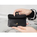𝗖𝗛𝗔𝗘𝗡𝗟✦In exclusive channel special lambskin 🐑Classic zippered coin card case Black 🖤