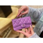 𝗖𝗛𝗔𝗘𝗡𝗟✦In exclusive channel special lambskin 🐑Classic zipper coin card case Taro purple💜