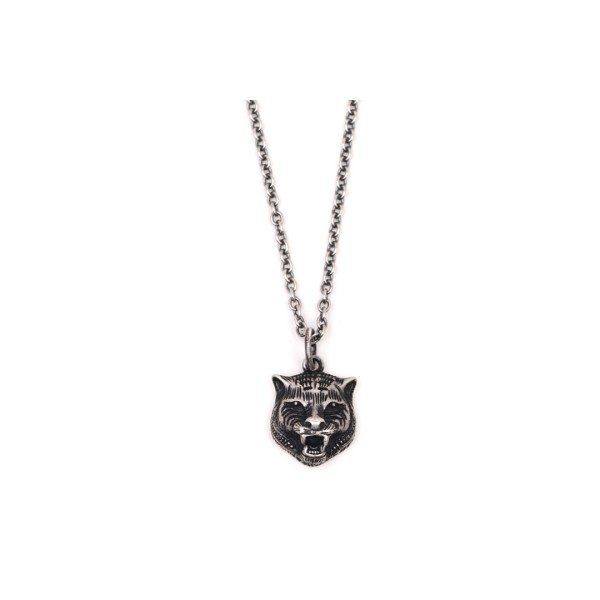 𝐆𝐮𝐜𝐜𝐢 Distressed Tiger Head Silver Necklace 55cm