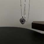 𝐆𝐮𝐜𝐜𝐢 925 Sterling Silver Interlocking Double G Black Shell Heart Necklace