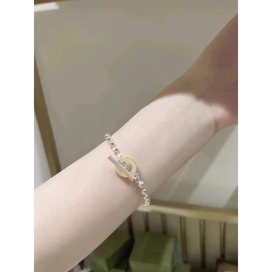 𝐆𝐮𝐜𝐜𝐢 Silver Bead Bracelet OT Buckle Sterling Silver Ladies Bracelet Couple Gift